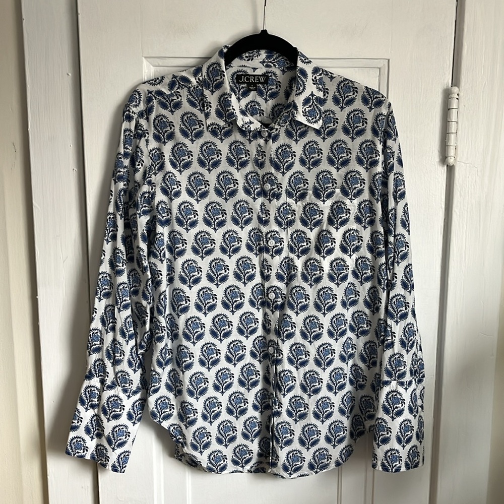 JCREW Blue Garçon Cotton-blend Voile Shirt In bouquet block print - Picture 4 of 9